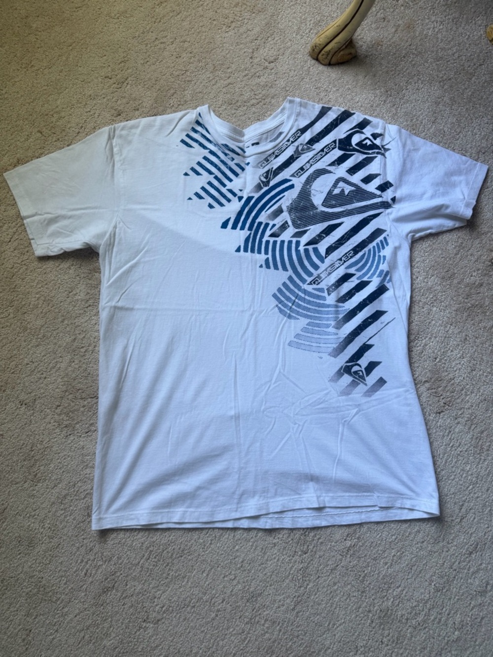 Quiksilver Men's White Tee with Navy Graphic